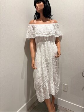 White Eyelet Off-Shoulder  Dress